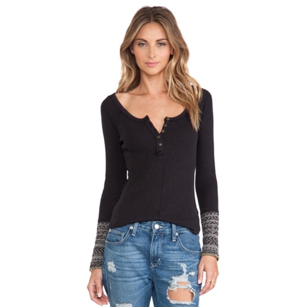 Free People Alpine Cuff Black Thermal Henley